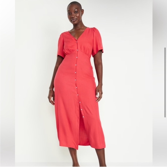 Old Navy Red Midi Dress with Button Front Detail - Picture 4 of 7